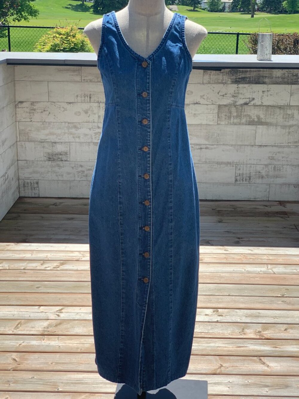 Vtg Denim Maxi Midi Dress 8 Button Front 100% Cotton Cottagecore Modest 90s Boho - Picture 9 of 16